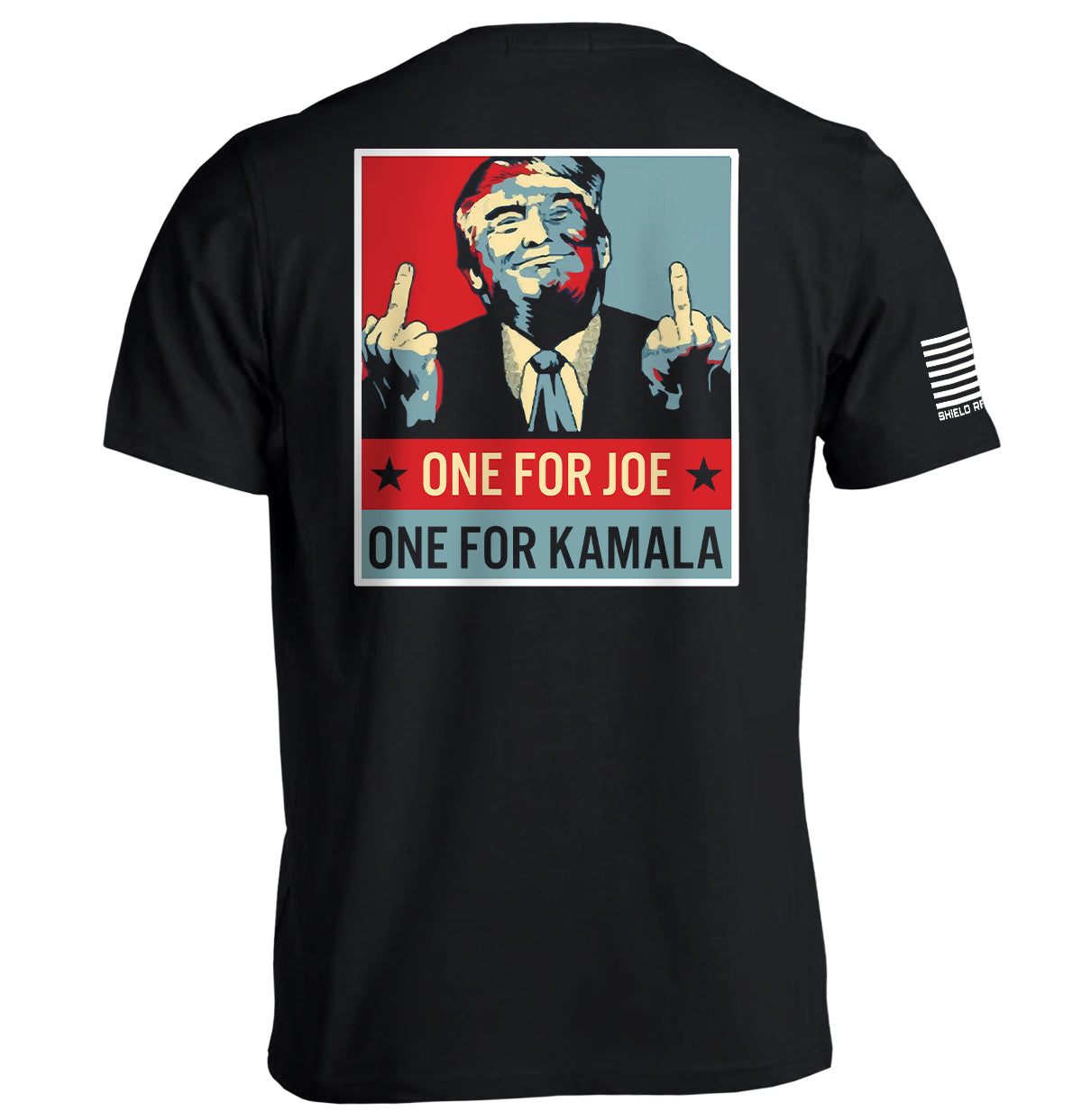 Back view of Trump Middle Finger T-Shirt featuring bold political parody graphic and humorous message.