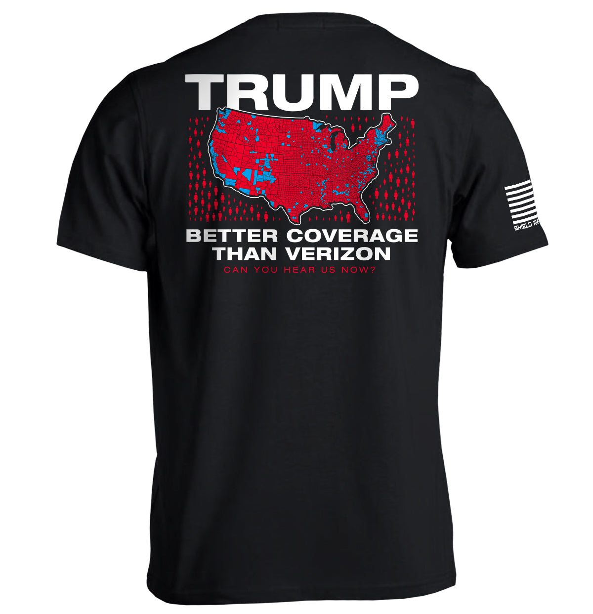 Trump Better Coverage Than Verizon T-Shirt featuring a humorous USA map design, perfect for bold statements and casual wear.