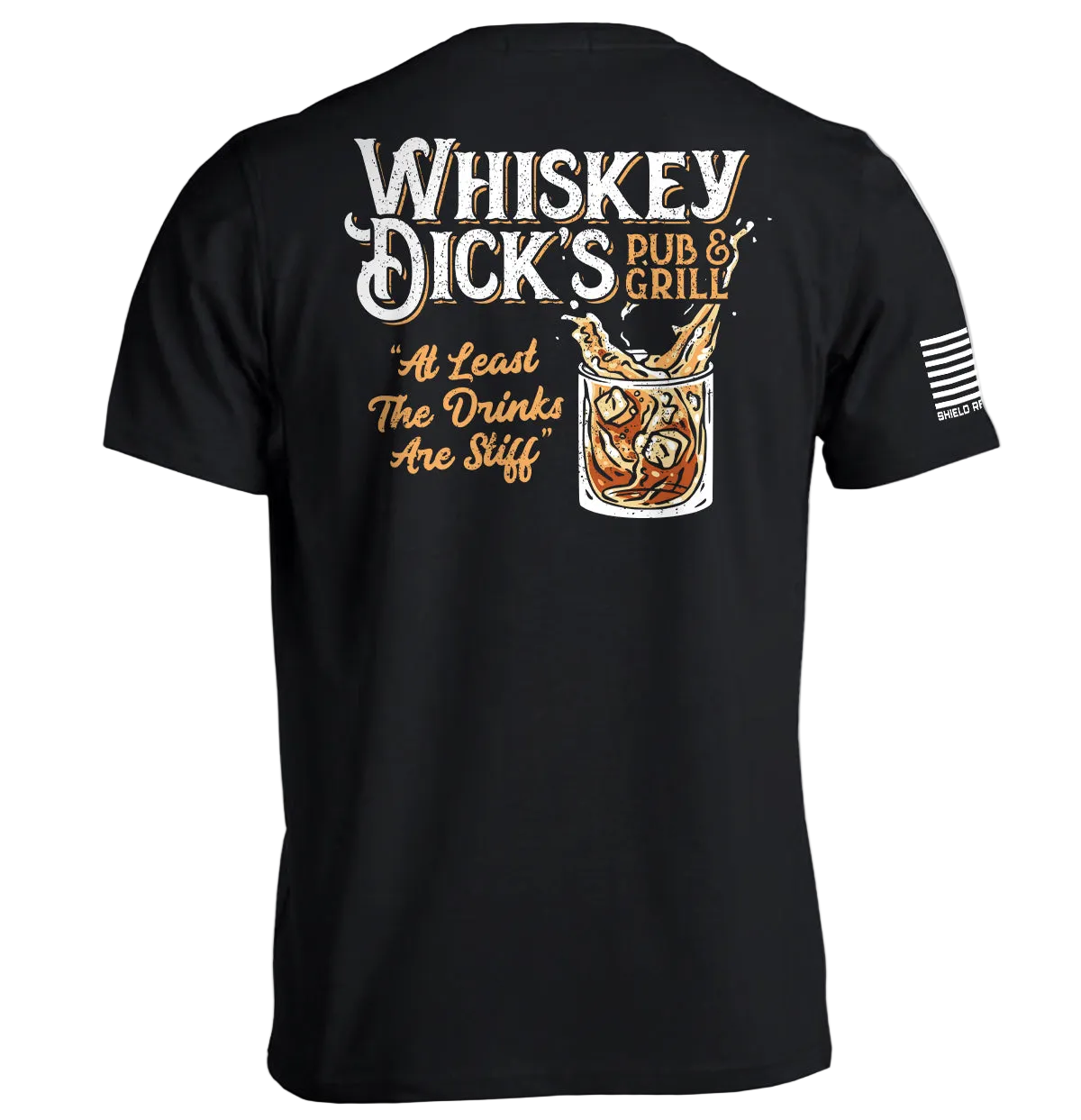 Whiskey Dick’s Pub & Grill Shirt with a funny whiskey glass graphic and vintage pub-style text, perfect for bar and grill lovers.