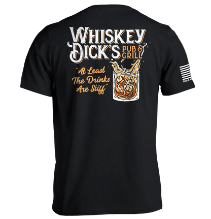 Whiskey Dick’s Pub & Grill Shirt with a funny whiskey glass graphic and vintage pub-style text, perfect for bar and grill lovers.