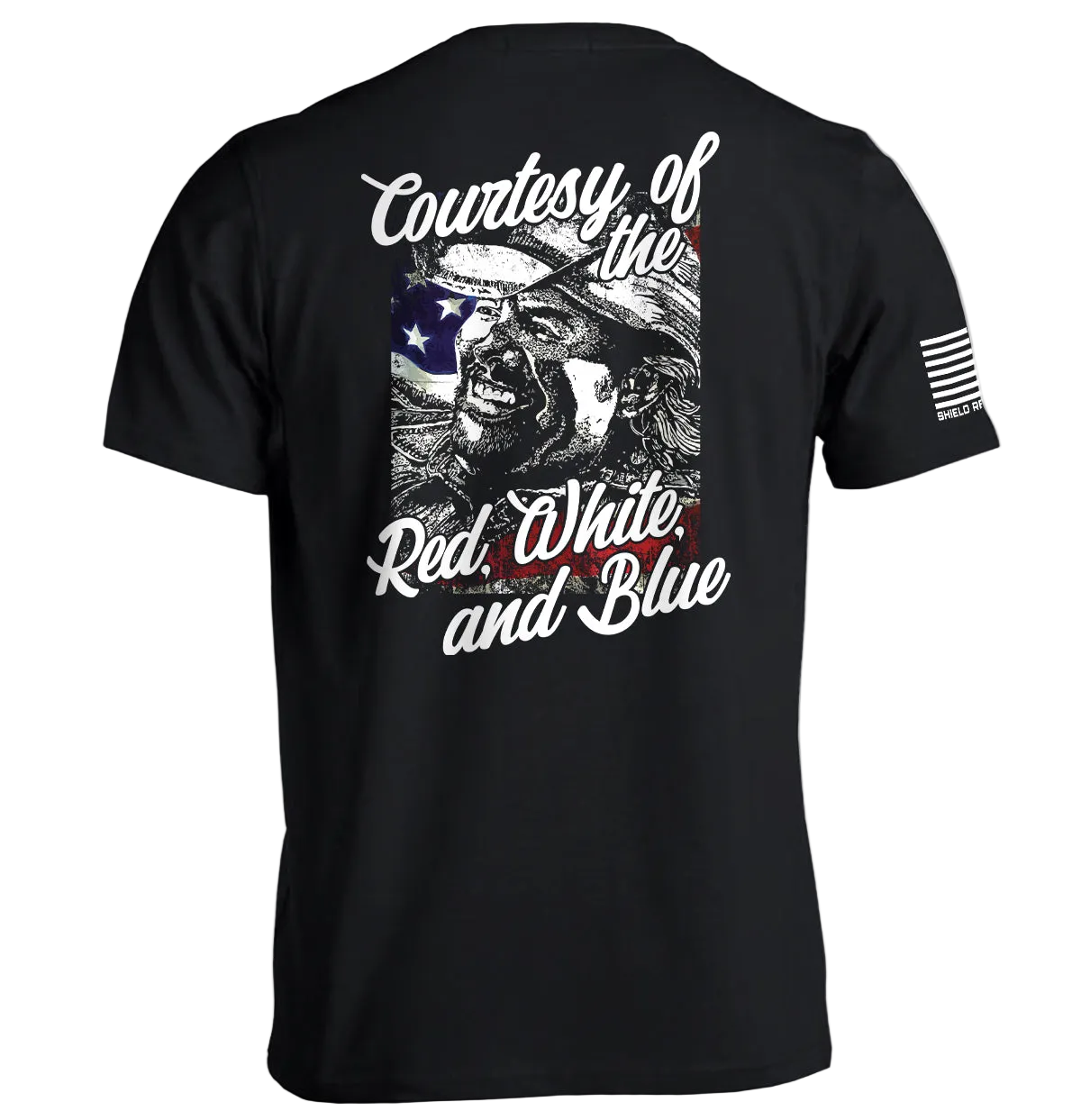 Courtesy Of The Red White And Blue T-Shirt with vintage patriotic graphic on back