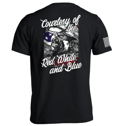 Courtesy Of The Red White And Blue T-Shirt with vintage patriotic graphic on back