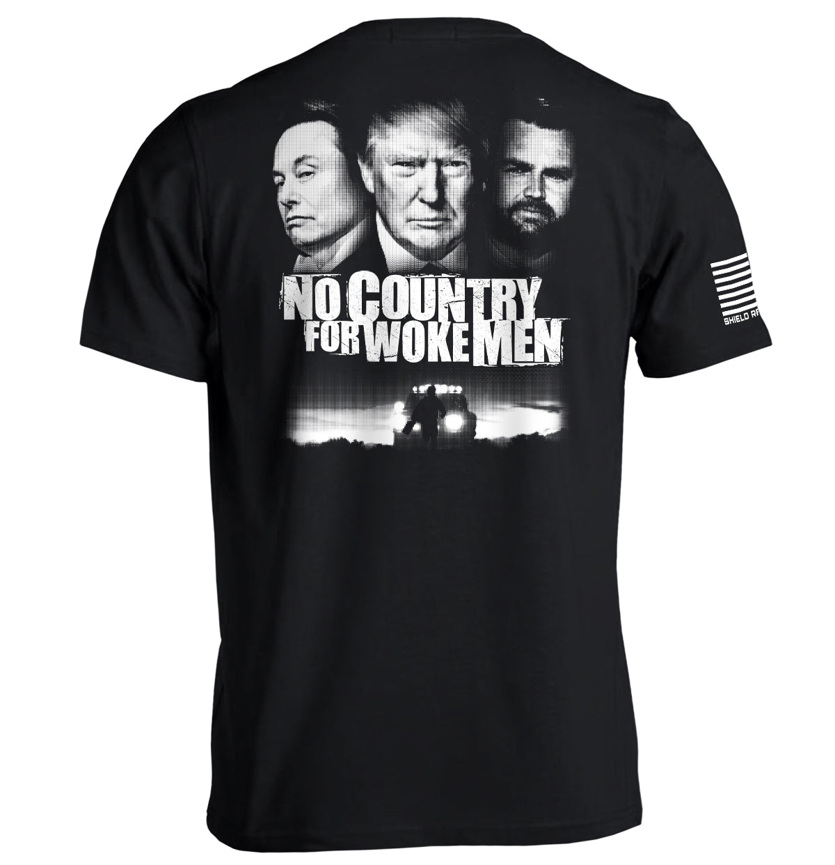 No Country for Woke Men Shirt with bold black-and-white design and strong cultural statement.