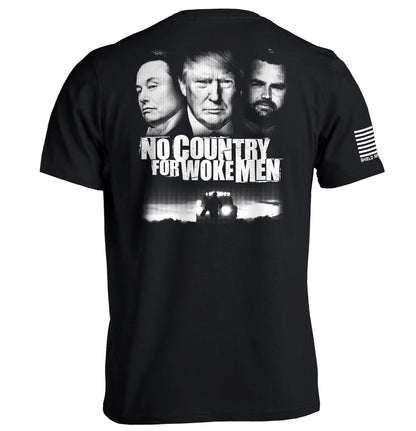 No Country for Woke Men Shirt with bold black-and-white design and strong cultural statement.