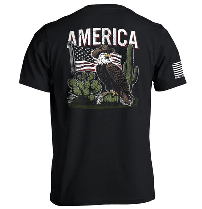 America Eagle Western T-Shirt featuring an eagle and American flag design, symbolizing strength and pride, perfect for patriotic style.