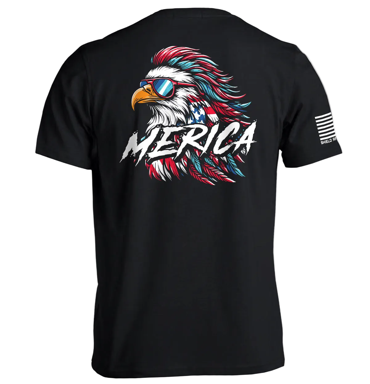Black Merica Mullet Eagle Shirt with patriotic eagle graphic and mullet design on the back