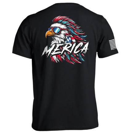 Black Merica Mullet Eagle Shirt with patriotic eagle graphic and mullet design on the back