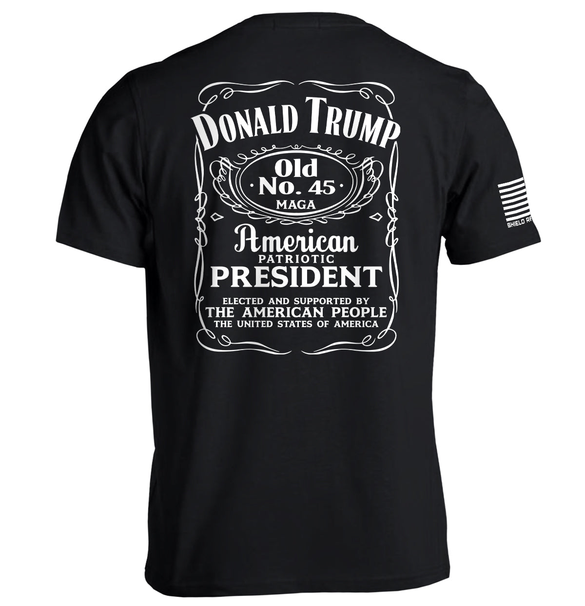 Donald Trump Old No. 45 Label T-Shirt with vintage design honoring the 45th President, patriotic graphic tee.