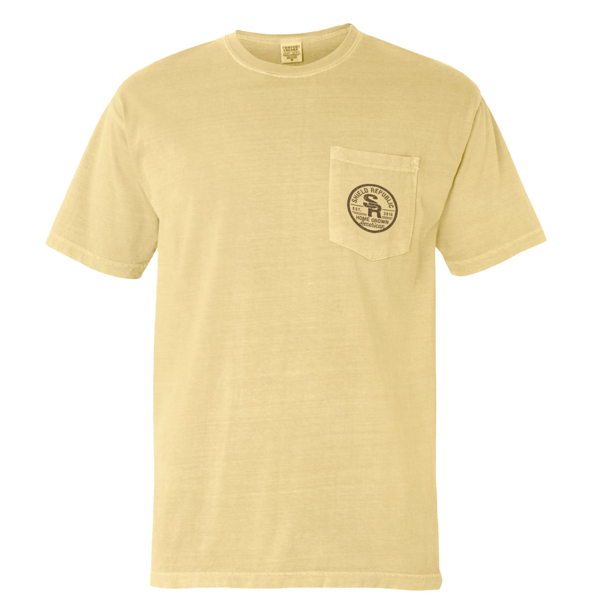 Reel Fly Dad Fishing American Flag T-Shirt beige color with front pocket