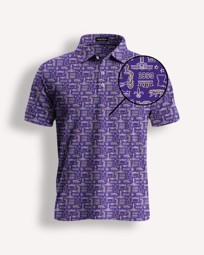 Baton Rouge football polo shirt by Haven Golf with bold design and "Play Neck" inspiration for game day style.