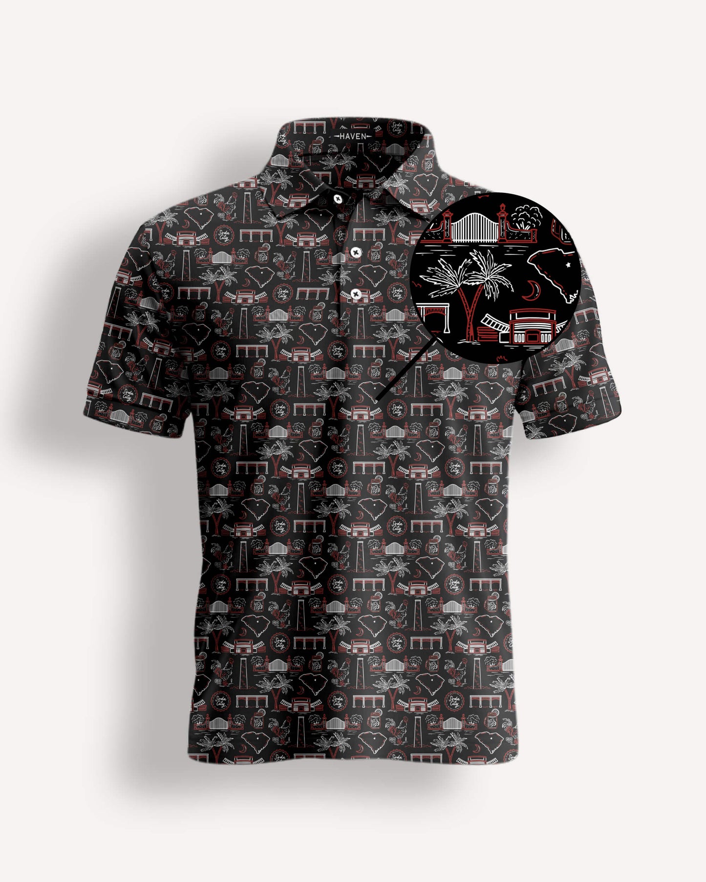 South Carolina football polo shirt by Haven Golf with Palmetto State and football-inspired design for fans.