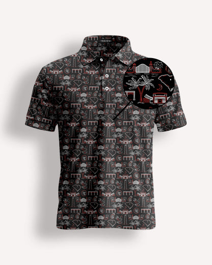 South Carolina football polo shirt by Haven Golf with Palmetto State and football-inspired design for fans.