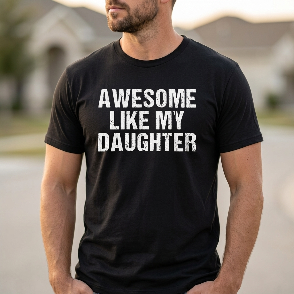 Awesome Like My Daughter Shirt worn by a man outdoors, showcasing proud dad humor and family connection.