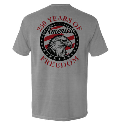 250 Years Of Freedom Eagle Shirt with bold eagle design celebrating America's 250th anniversary, showcasing strength and independence.