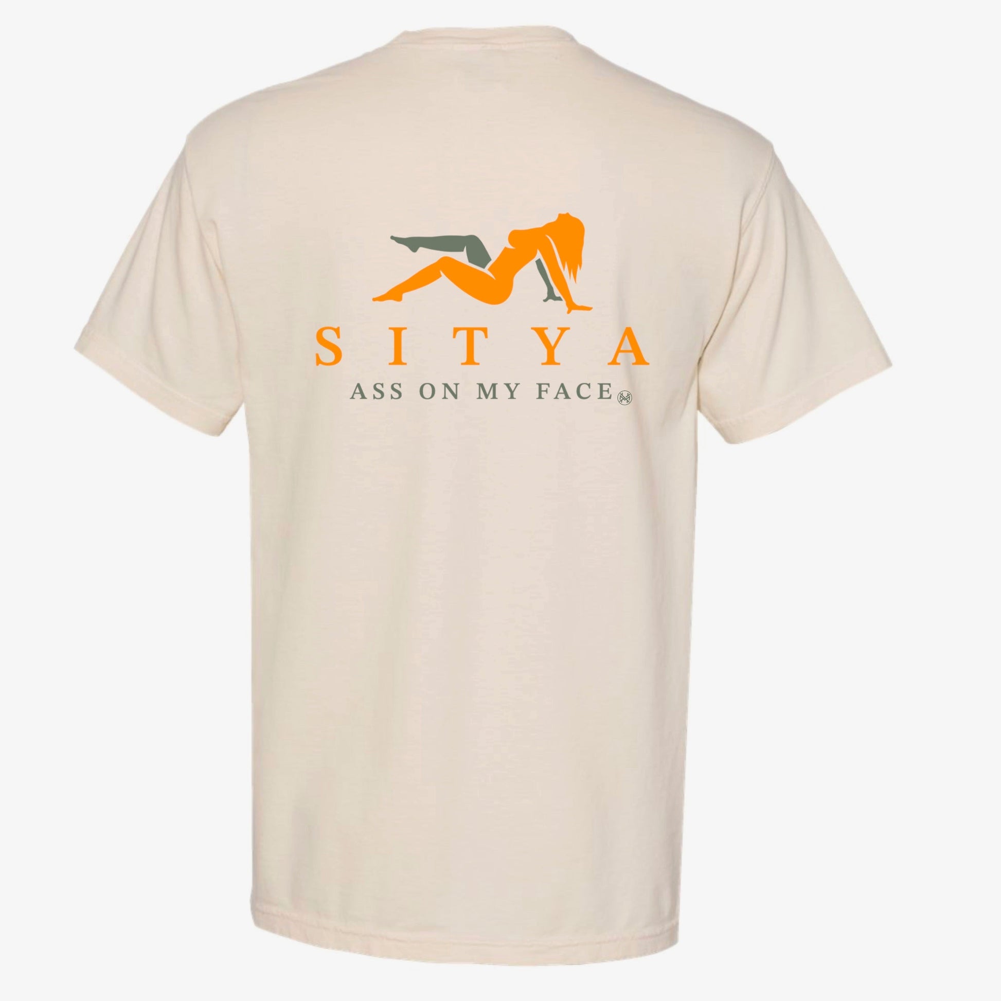 Sitya T-Shirt with humorous parody outdoor design, featuring bold graphic and playful text, perfect for casual or party wear.