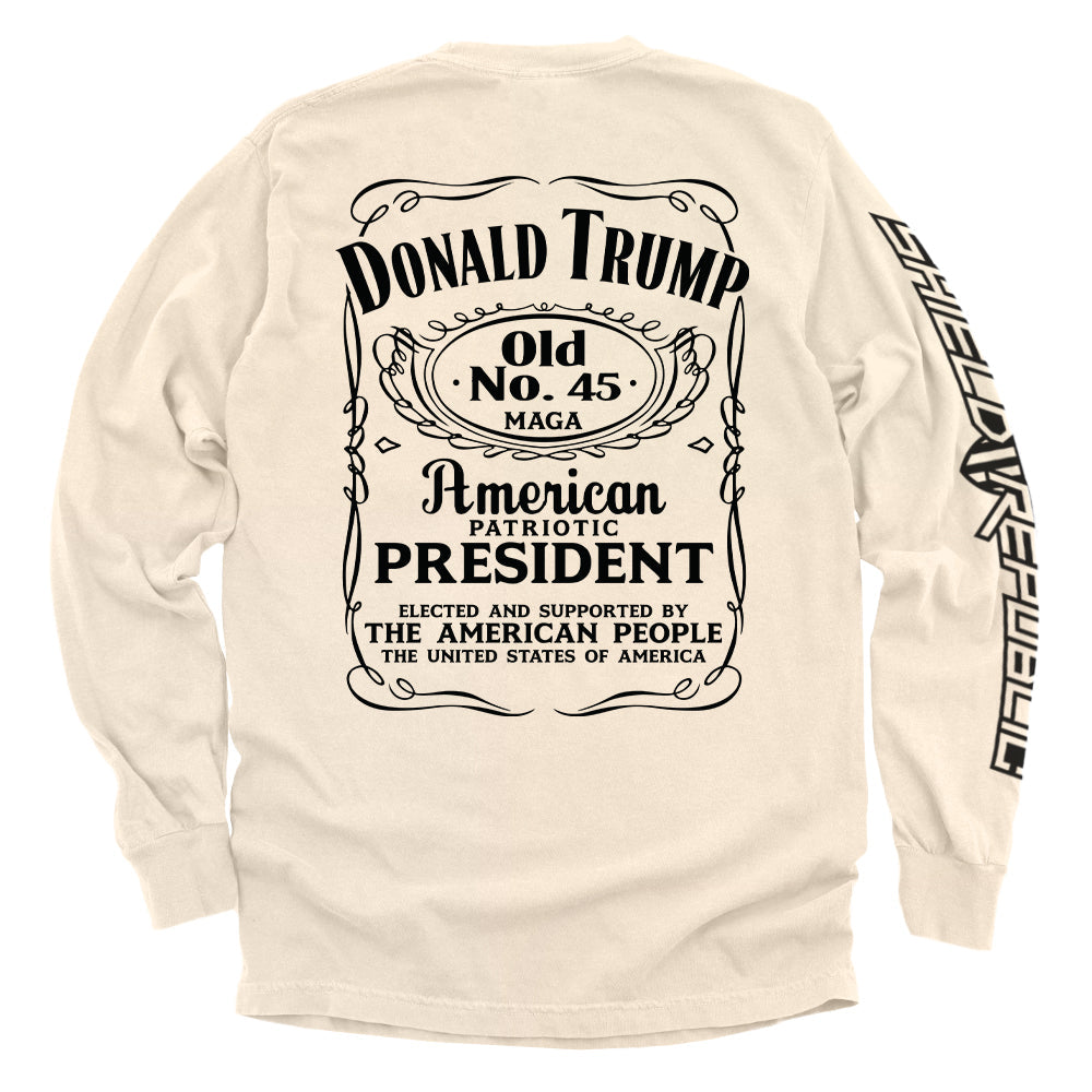 Donald Trump Old No. 45 Label T-Shirt with vintage-inspired design and bold American patriotic elements.