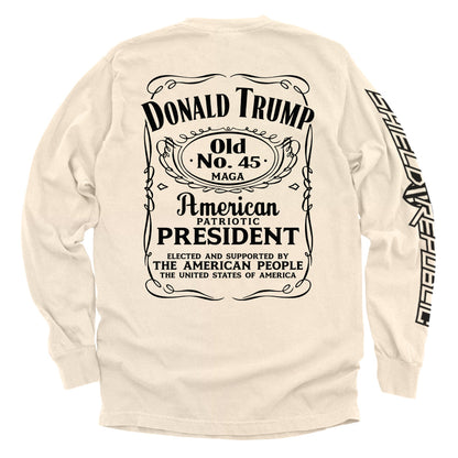 Donald Trump Old No. 45 Label T-Shirt with vintage-inspired design and bold American patriotic elements.