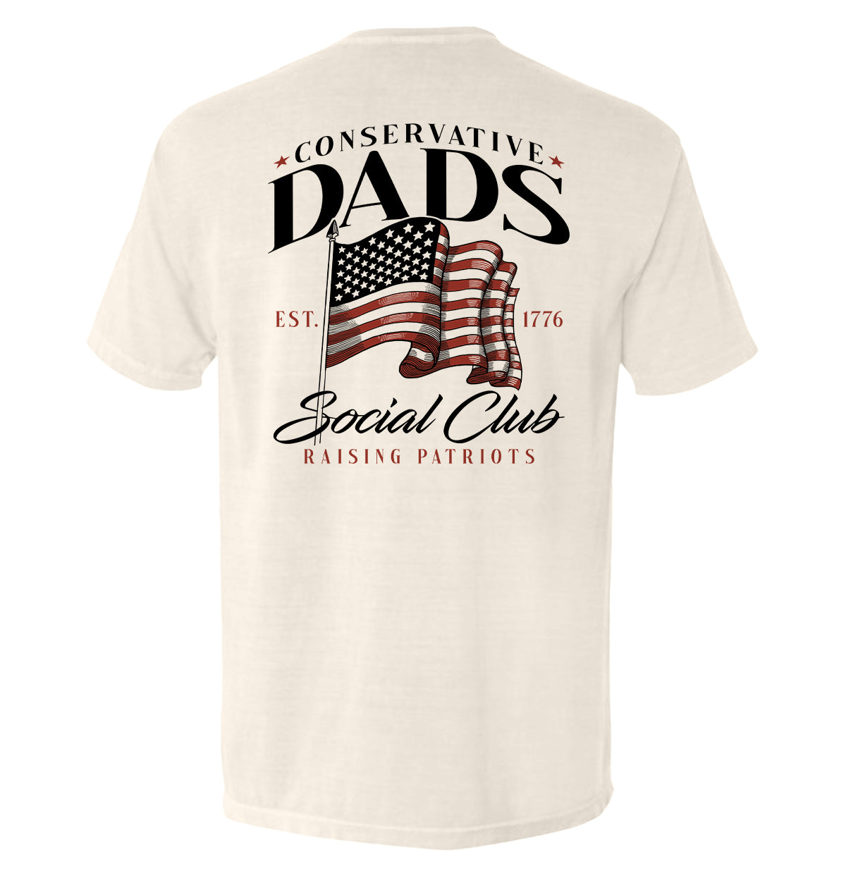 Conservative Dads Social Club T-Shirt with patriotic design featuring American flag, ideal for patriotic dads who value freedom and liberty.