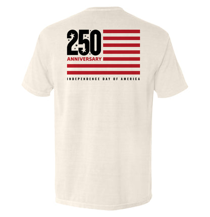 America 250 Years Anniversary Flag Shirt featuring modern flag design and '250 Anniversary' text for Independence Day celebration.