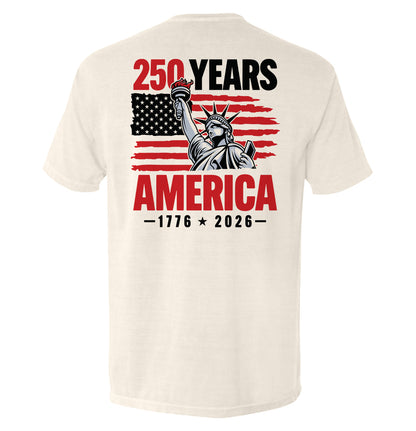 250 Years Statue of Liberty Shirt with America 250 design and Statue of Liberty illustration for 1776–2026 anniversary.