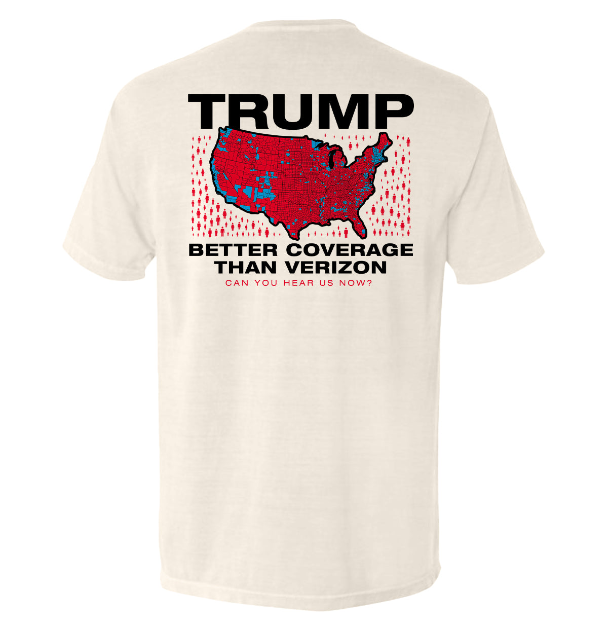 Trump Better Coverage Than Verizon T-Shirt featuring humorous map design, soft fabric for comfort and durability, perfect for bold statements.