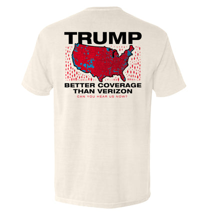 Trump Better Coverage Than Verizon T-Shirt featuring humorous map design, soft fabric for comfort and durability, perfect for bold statements.