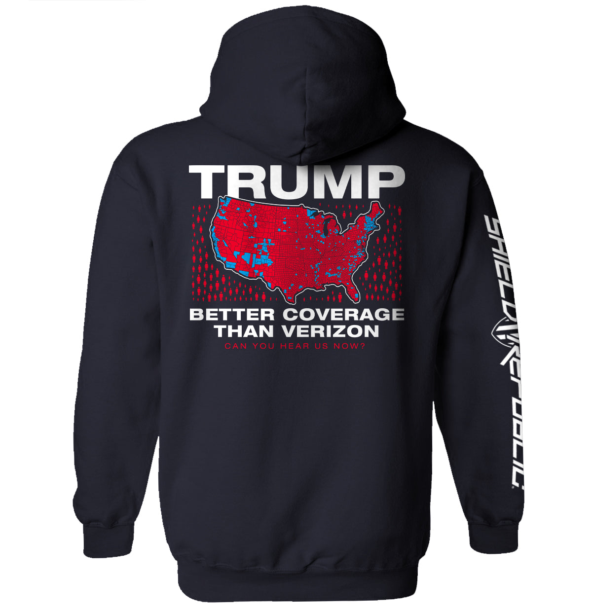 Trump Better Coverage Than Verizon T-Shirt featuring humorous graphic design on black background
