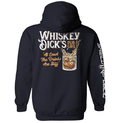 Whiskey Dick’s Pub & Grill Shirt featuring a vintage pub design with whiskey glass graphic, perfect for humor and bar culture lovers.