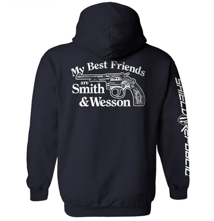 My Best Friends Are Smith And Wesson Hoodie featuring a humorous 2A design with a gun graphic, perfect for expressing second amendment pride.