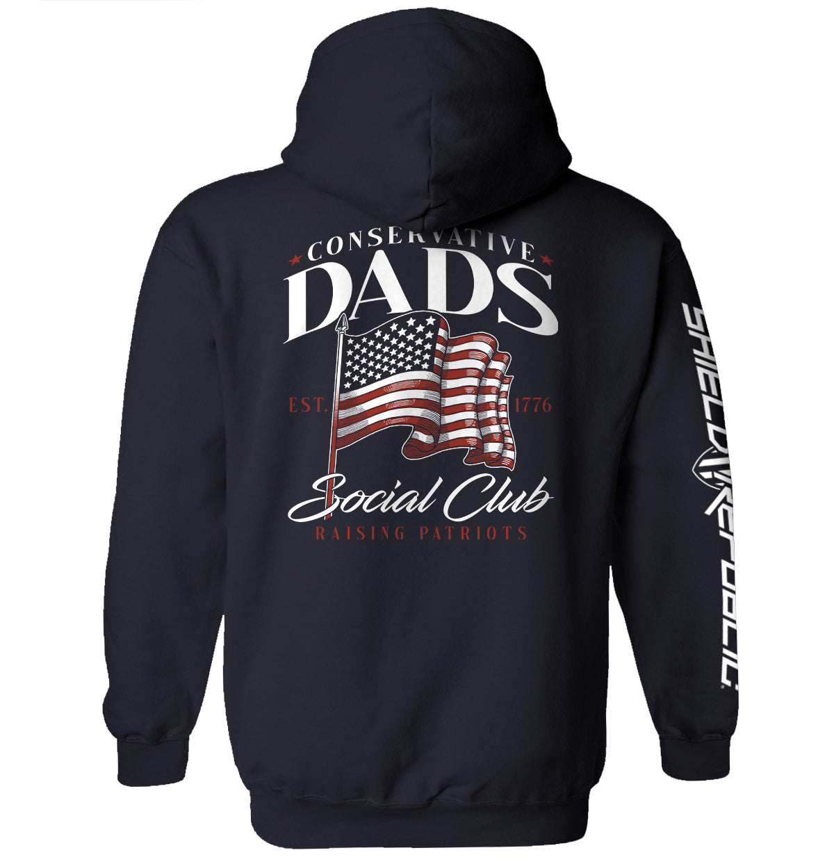 Conservative Dads Social Club T-Shirt with American flag design, Shield Republic patriotic tee