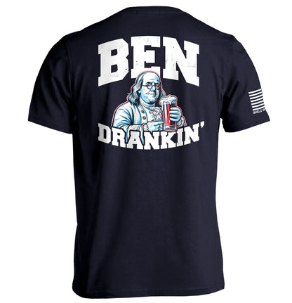 Ben Drankin T-Shirt with funny drinking graphic and humorous design for casual settings.