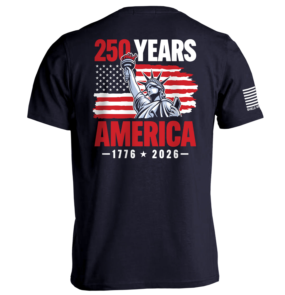 250 Years Statue of Liberty Shirt featuring American flag and anniversary design, celebrating 1776-2026 America 250 milestone.