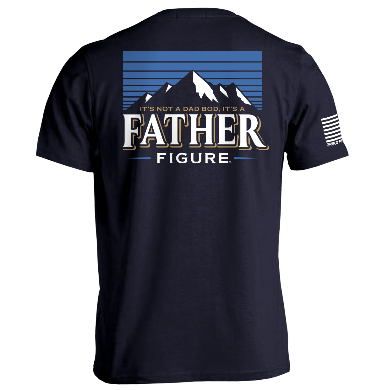 Father Figure Beer Shirt - Funny Parody Tee with mountain graphic and patriotic style, perfect for casual wear.