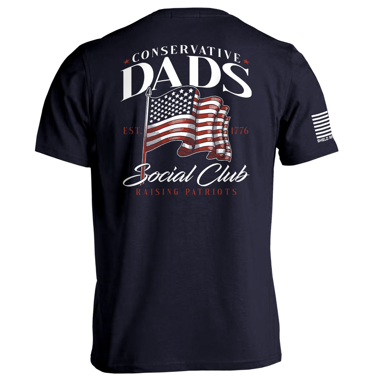Conservative Dads Social Club T-Shirt with American flag design, perfect patriotic tee for dads celebrating liberty and freedom.