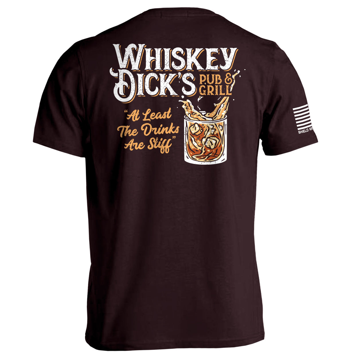 Whiskey Dick’s Pub & Grill Shirt with vintage pub-style graphic and whiskey glass design, perfect for whiskey enthusiasts.