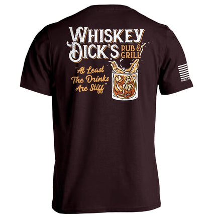 Whiskey Dick’s Pub & Grill Shirt with vintage pub-style graphic and whiskey glass design, perfect for whiskey enthusiasts.