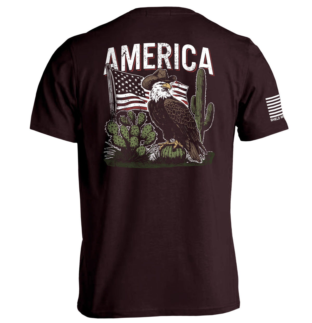 Back view of America Eagle Western T-Shirt featuring a patriotic eagle and American flag design.