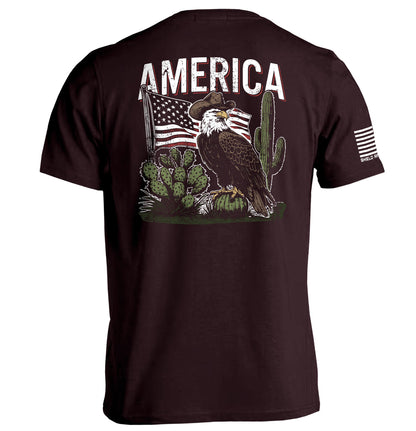 Back view of America Eagle Western T-Shirt featuring a patriotic eagle and American flag design.