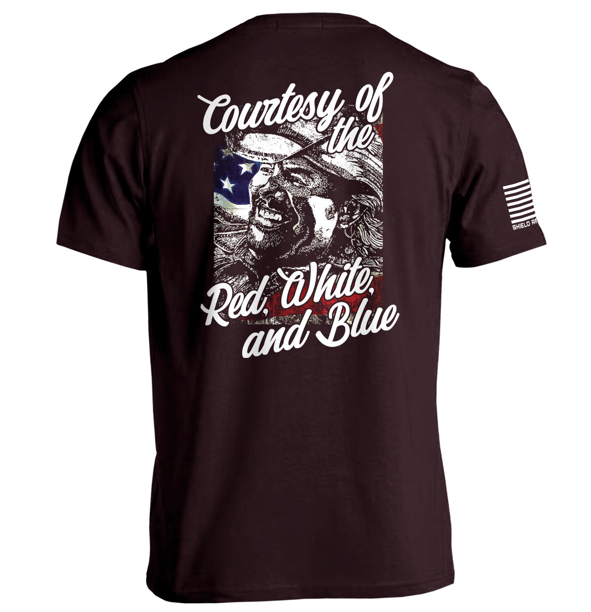 Courtesy Of The Red White And Blue T-Shirt featuring a vintage patriotic graphic and American flag design.