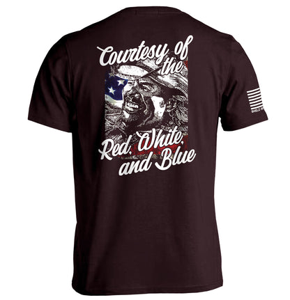 Courtesy Of The Red White And Blue T-Shirt featuring a vintage patriotic graphic and American flag design.