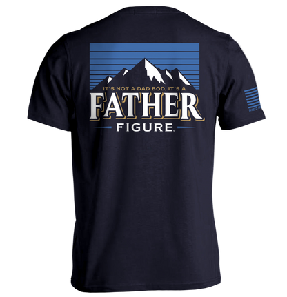 Black t-shirt with mountain graphic and text on the back, displayed on a white background