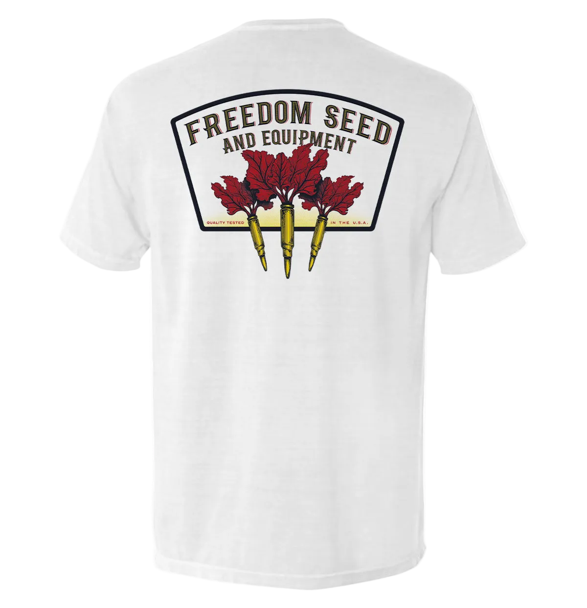 Freedom Seed and Equipment T-Shirt featuring patriotic graphic with vintage-inspired design symbolizing American independence.