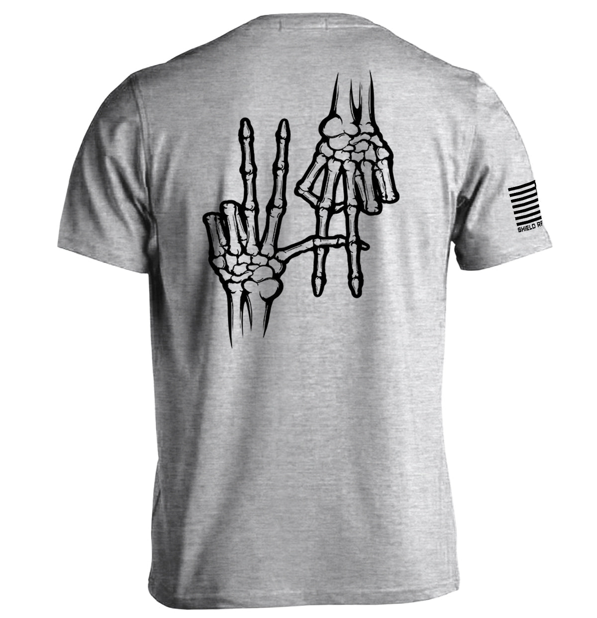 2A Bones T-Shirt featuring skeleton hand graphic representing Second Amendment culture on a grey tee