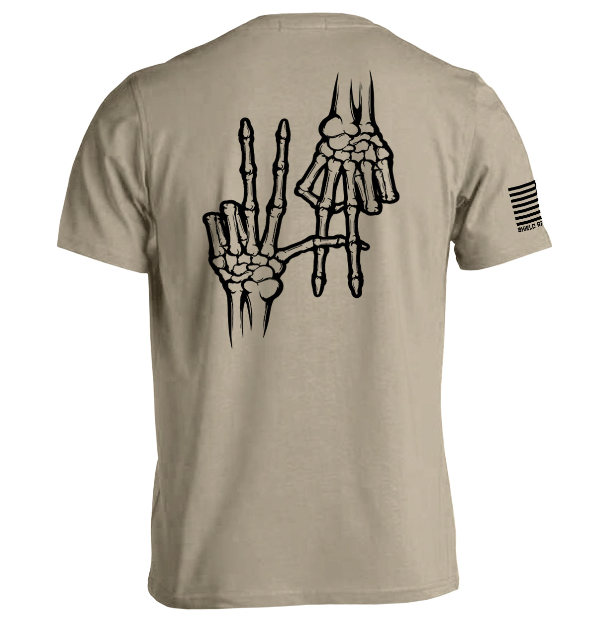 2A Bones T-Shirt with Second Amendment skeleton graphic on beige fabric