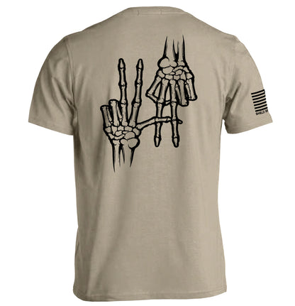 2A Bones T-Shirt with Second Amendment skeleton graphic on beige fabric