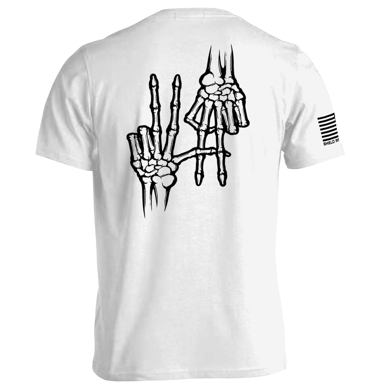 2A Bones T-Shirt featuring Second Amendment skeleton graphic, white cotton tee with bold liberty and freedom design, back view