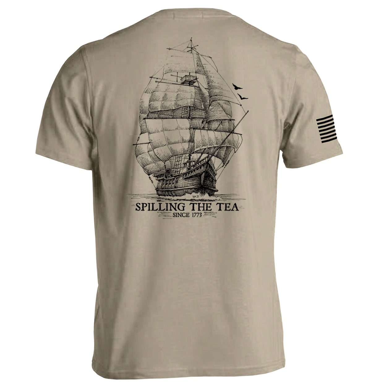 Spilling the Tea Since 1773 T-Shirt with vintage ship design, funny historical parody tee