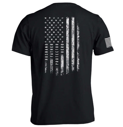 Husband Father Protector Hero Tee with American Flag design