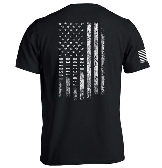 Husband Father Protector Hero Tee with American Flag design