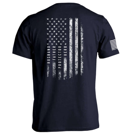 Husband Father Protector Hero Tee with American Flag design